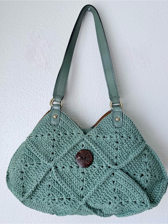 Patricia Nash Handbags - Patricia Nash Marti Diamond Crochet Shoulder Bag Sage Green Cotton | Leather